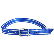 Koehalsband blauw/wit met tonggesp 130cm